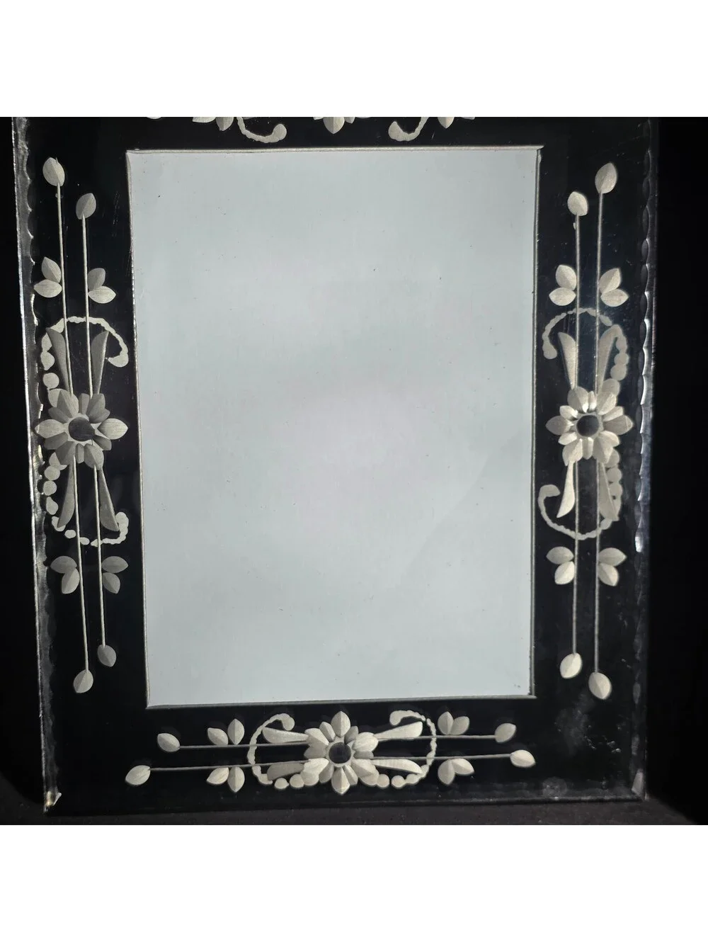 Venetian Style Mirrored Glass 4x6 Picture Frame Etched Floral Beveled Vintage